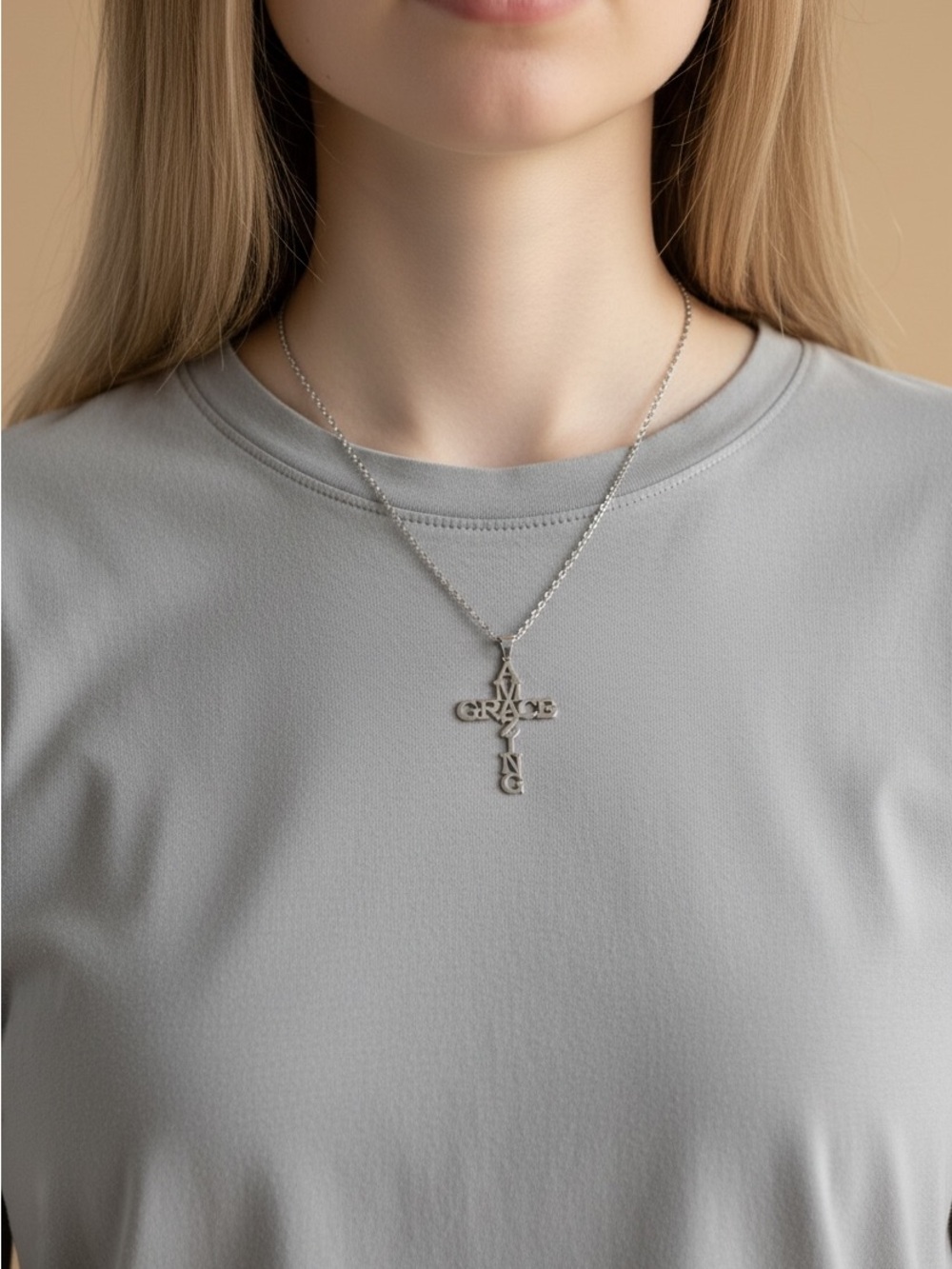 9/12 Silver Cross Name Pendant Necklace - Grace